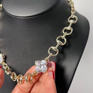 Gold Horse bit and CZ Necklace